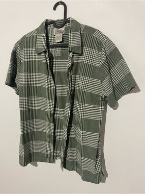 LAST CHANCE Vintage Farmhouse Green and White Plaid Short Sleeve Button-Down